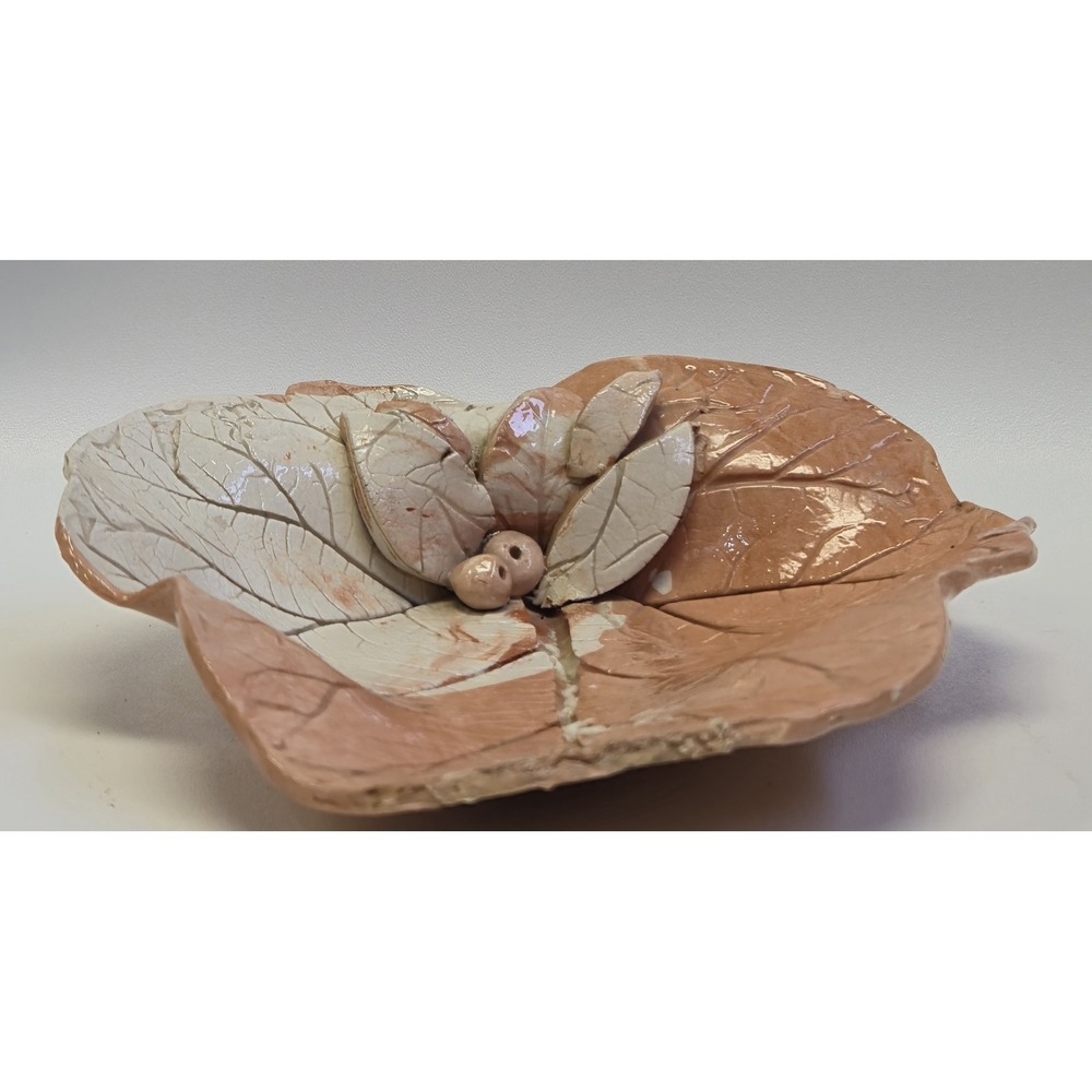 Handmade Leaf Pottery Footed Dish Charcuterie Display / Broken/Glued